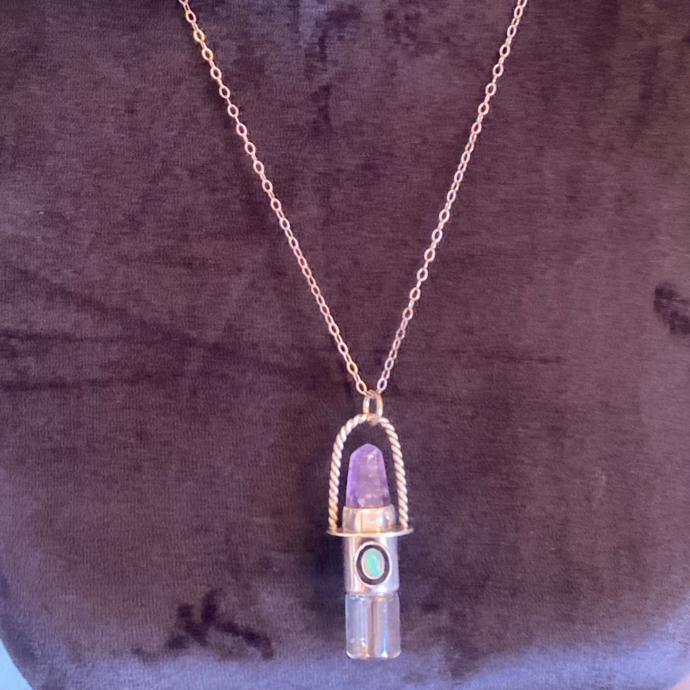 ROADKILL GEMS Sterling Silver Twisted Classic-Amethyst+Opal Rollerball Necklace - Picture 3 of 4